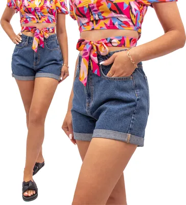 Produktbild von FIRI Damen-Shorts 100 % Baumwolle, hoch tailliert, figurbetont, dunkelblau 40 L