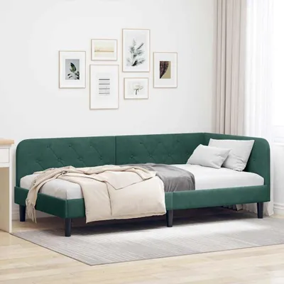 Produktbild von "Schlussverkauf" Einzelbett 1 PLACE - EckBettgestell einzel - mit Kopfteil - Dunkelgrün 90x190 cm Samt C3162