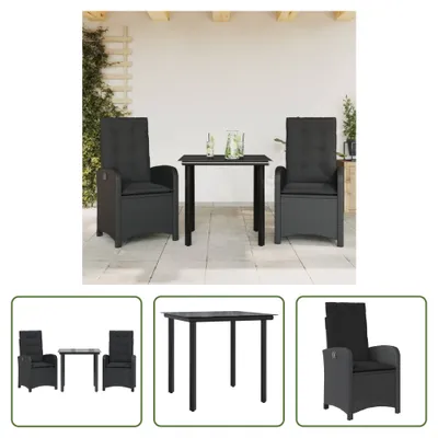 Produktbild von The Living Store 3-tlg. Garten-Essgruppe mit Kissen Schwarz Poly Rattan