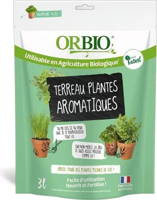 Image de Terreau Plantes Aromatiques ORBIO, 3 L, Substrat Spécifique, Drainage Optimisé, Herbes Culinaires
