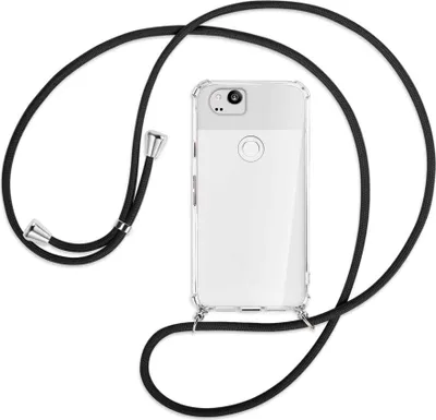 Produktbild von Handykette Backcover-Schutzhülle mit Band (Metall silberfarben) für Google Pixel 2 XL - schwarz
