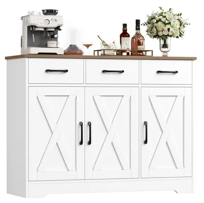 Produktbild von Sideboard mit 3 Schubladen und 3 Türen, Buffetschrank mit Arbeitsplatte, Holz, Weiß & Braun