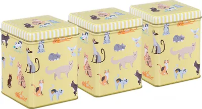 Obrázok produktu pre tea4chill čajové dózy / dózy na kávu / súprava dóz na uskladnenie "Cats", 3 dózy po 100 g, odklápacie viečko, vintage dizajn
