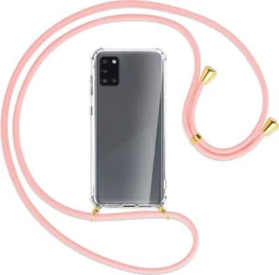Produktbild von Handykette Backcover-Schutzhülle mit Band (Metall goldfarben) für Samsung Galaxy A31 - rosa