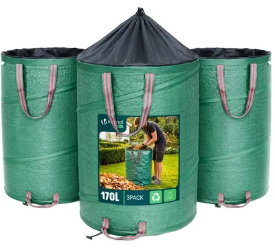 Produktbild von VOUNOT Pop Up Gartensack mit Griffen und Kordelzugverschluss 3er Set 170 L, Falt