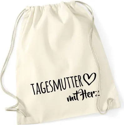 Produktbild von Huuraa Turnbeutel Tagesmutter mit Herz 12 Liter Natural Baumwolle Rucksack Geschenkidee