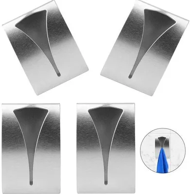 Produktbild von Unyqoos® 4er-Set selbstklebende Haken aus gebürstetem Edelstahl – rostfrei, für Bad & Küche, ohne Bohren