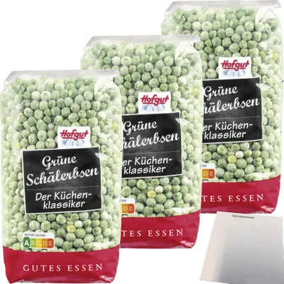 Produktbild von Hofgut Grüne geschälte Erbsen 3er Pack (3x500g Beutel) + usy Block