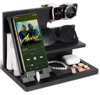 Image de Solidchoice - Station d'accueil en bois pour téléphone et organisateur