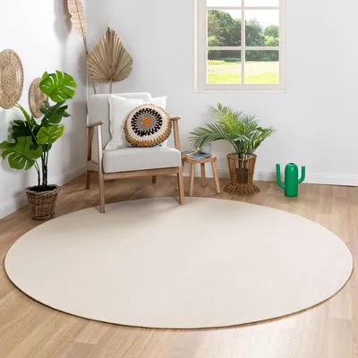 Produktbild von Steffensmeier Kurzflor Teppich Ibiza - Rund | Rund | Wohnzimmerteppich | modern | strapazierfähig und pflegeleicht | Creme | Größe: Ø 80 cm