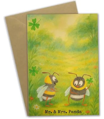 Produktbild von Mr. & Mrs. Panda Glückwunschkarte Hummeln Kleeblatt Design - Weiß - Geschenk, Lustige Sprüche, Spruch Positiv, Hummel, einladungskarten, glücklich sein, Biene, Grußkarte