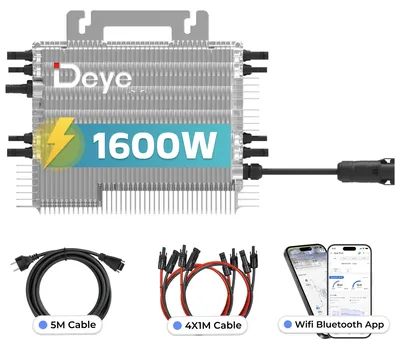 Produktbild von DEYE Mikro-Wechselrichter 1600 W SUN-M160G4-EU-Q0 inkl. 5m und 4x1m Kabel für Balkonkraftwerk, wetterfest, Installation, 4 MPPT, WIFI, Micro Inverter