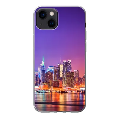 Produktbild von MuchoWow® Handyhülle Schutzhülle Hülle für iPhone 13 New York - Skyline - Lila Silikon Softcase Handy Hülle - Karteninhaber