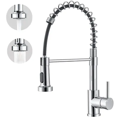 Produktbild von AICA Wasserhahn gebürstetes Chrom ausziehbar 2 Strahlarten Küchenmischbatterie
