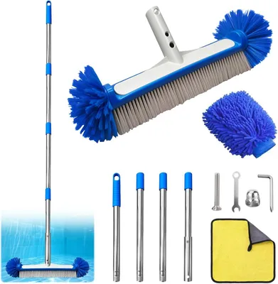 Produktbild von Poolbürste mit Stiel 160 cm, Poolreinigungsbürste 43 cm, für Poolwände, Reinigungstuch