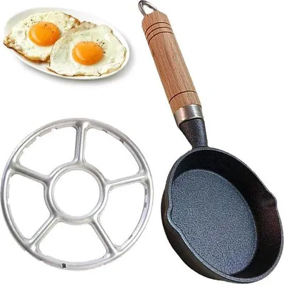 Produktbild von Famanu Mini-Gusseisenpfanne mit Holzgriff - tragbare, unbeschichtete Kochpfanne