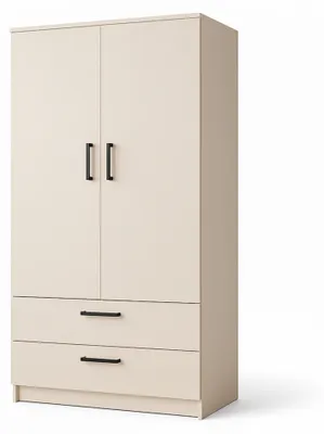 Produktbild von Margaret Hadas24 TAMARA Kleiderschrank 90 cm, 2-türiger Drehtürenschrank mit Kleiderstange und Regalen, mit Schubladen, Moderne Garderobe, kaschmir