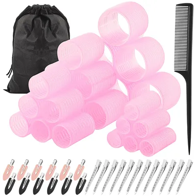 Produktbild von UnboxG 50 Stück Lockenwickler Set ohne Hitze, 4 Größen selbsthaftende Haarwickler mit Metallklammern, Wellenwickler, Friseurkamm & Aufbewahrungsbeutel, schonendes Styling für volle Locken