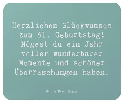Produktbild von Mr. & Mrs. Panda Mauspad Spruch 61. Geburtstag Glückwünsche - Meeresbrise - Geschenk, optimistisch, Mousepad, herzliche, Geburtstagsgeschenk, Meilenstein, Happy Birthday
