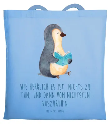 Produktbild von Mr. & Mrs. Panda Jutebeutel Pinguin Buch - Sky Blue - Geschenk, Urlaub, Schultasche, Beutel, Freizeit, Shopping Tasche, Ferien, dokumententasche