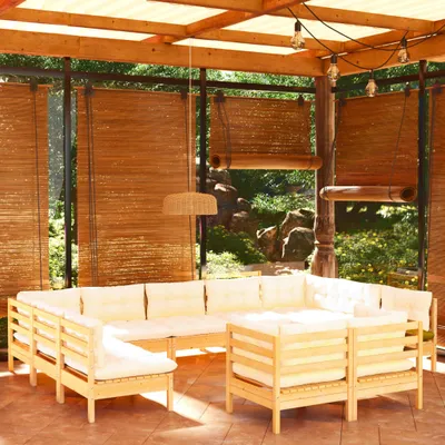 Produktbild von "2024 Moderne" 11-tlg. Garten-Lounge-Set mit Creme Kissen Massivholz Kiefer - Gartenset Sitzgruppeen Neu6530092