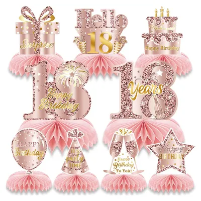 18. Geburtstag Waben Tischdeko, 9 Stück, Rosa Roségold