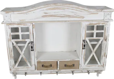 Produktbild von Wandschrank Garderobe aus Holz mit Echtglas-Türen, 5 Kleiderhaken, 60x75x17cm, fertig montiert