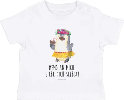 Produktbild von Mr. & Mrs. Panda Babyshirt Pinguin Kokosnuss 6. - 12. Monat - Weiß - Geschenk, Hawaii, Baby Kurzarmshirt, Aloha,  T-Shirt, Urlaub, Kleinkind, Oberteil