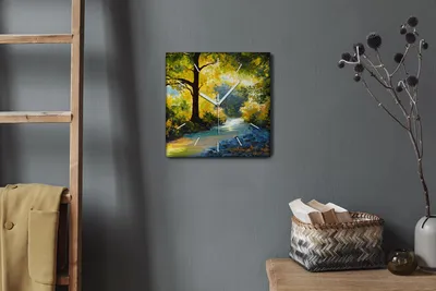 Produktbild von Coloray Hodiny Unikátní 30x30 cm  Tiché hodiny Pro obývací pokoj a kuchyň Nástěnné hodiny Plátno Bílé ručičky hodin - Lesní květiny