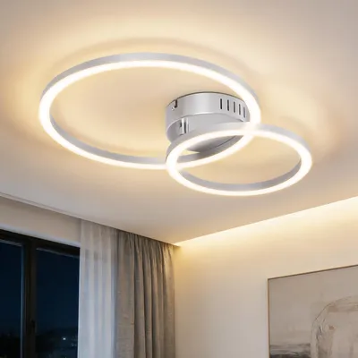 Zdjęcie produktu dla Lampa sufitowa LED ZMH, srebrna, 23 W, lampa kuchenna 3000 K (ciepła biel), lampa do salonu 40 cm, oświetlenie sufitowe z 2 pierścieniami do kuchni, sypialni i biura