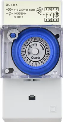 Zdjęcie produktu dla Mechaniczny zegar 24 h, 110-230 V, interwał 30 min, 48 czasów przełączania, programowalny, montaż na szynie DIN, przełącznik przekaźnikowy