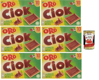 Produktbild von Oro Ciok Biscotto Nocciola, Keks mit Milchschokoladentafel, einfacher und köstlicher Snack, natürliche Faserquelle, 6x 200 g + Italian Gourmet polpa 400g