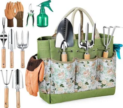 Produktbild von Famanu Gartenwerkzeugset 9-teilig - Rostbeständig - Inklusive Aufbewahrungstasche
