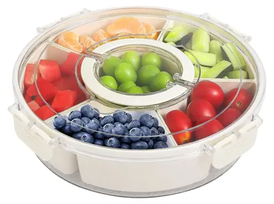 Snackbox mit 6 Fächern, Deckel und Griff, herausnehmbar, Kunststoff