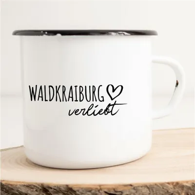 Produktbild von Huuraa Emaille Tasse Waldkraiburg  Geschenk Kaffeebecher Vintage 300ml Waldkraiburg  Präsent