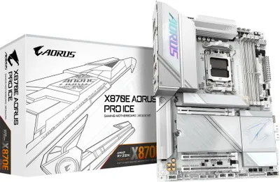 Produktbild von Gigabyte AORUS X870E PRO ICE - Motherboard - ATX - Socket AM5 - AMD X870E Chipsatz - USB-C 3.2 Gen 2x2, USB4, USB 3.2 Gen 1, USB 3.2 Gen 2 - 2.5 Gigabit LAN, Bluetooth, Wi-Fi 7 - Onboard-Grafik (CPU erforderlich)