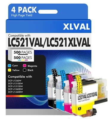 Produktbild von LC521 LC521VAL LC521XLVAL 4er-Pack Tintenpatronen für Brother LC 521 XLVAL