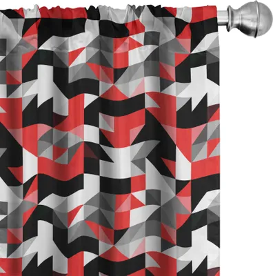 Image de ABAKUHAUS Rideaux rouges et noirs, voilages, motifs géométriques modernes, illustration artistique colorée, 2 pièces 75 x 175 cm, gris anthracite et blanc