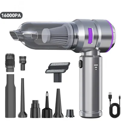 Produktbild von Auto-Handstaubsauger Aufladbar - Akku-Staubsauger mit Saug- & Blasfunktion für Auto & Zuhause, Kompakter Handstaubsauger, Silber-Violett