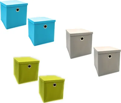 Produktbild von 2 Ordnungsboxen, Aufbewahrungsboxen mit Deckel, 30x30x30 cm, Farbe:Blau