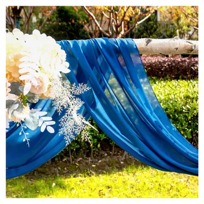 Produktbild von Hochzeitsvolant Querbehang Freihanddeko für Hochzeitsbogen und Traubogen Himmelbett Vorhänge Gardine für Fenster Dekoration aus Chiffon-Stoff (Denimblau, 70x600 cm)