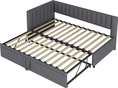Produktbild von Schlafsofa L-förmig Ausziehbett 90 x 200 cm Samtstoff Grau