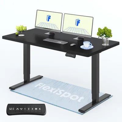 Image de Bureau réglable en hauteur FLEXISPOT EC5 Pro 140 x 80 cm, capacité de charge de 160 kg, plateau monobloc de 25 mm, double moteur, fonction de mémorisation de la position assise/debout (noir)