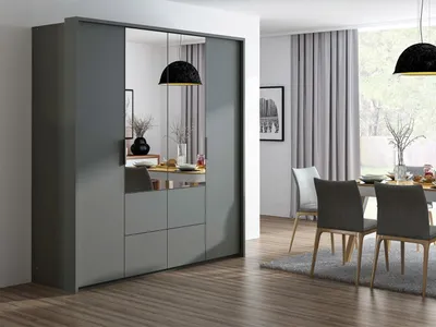 Obrázek produktu pro Kombinovaná šatní skříň 208 cm se zrcadlem KAMPO - grafitová