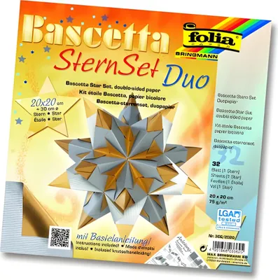 Produktbild von folia Faltblätter Bascetta-Stern 200 x 200 mm silber/gold 75 g/qm 32 Blatt