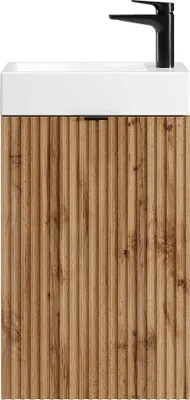 Produktbild von Handwaschbeckenschrank geriffelt - Tür wendbar - Holzfarben hell - 60 x 40 x 22 - VAHIRA