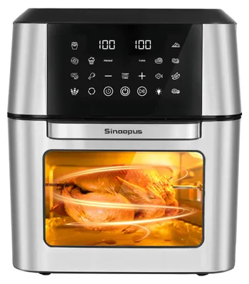 Produktbild von 13-l-Airfryer-Heißluftfritteuse - Ölfrei - 1800 W - LED-Touchscreen - Sichtfenster - Edelstahl - EU-Stecker