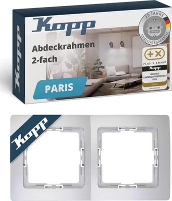 Produktbild von Kopp PARIS 2-fach Abdeckrahmen in Silber - 8,3 x 15,4 cm - Rahmen für Steckdosen & Schalter - Stilvoller Steckdosenrahmen aus Kunststoff - Hochwertiger Lichtschalter-Rahmen