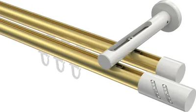 Produktbild von Interdeco Innenlaufstange / Gardinenstange mit Innenlauf Messing-Optik / Weiß, Typ Siteno Zoena (Glitzerzylinder), 20 mm Ø 2-läufig, 540 cm