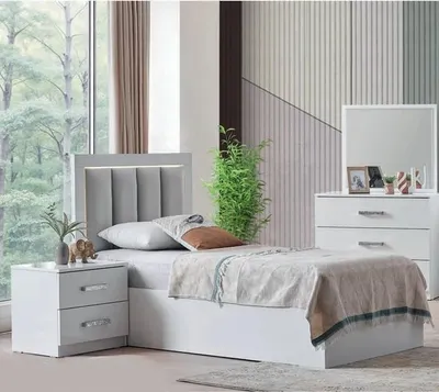Immagine prodotto di Set moderno per camera da letto, composto da letto e comodino